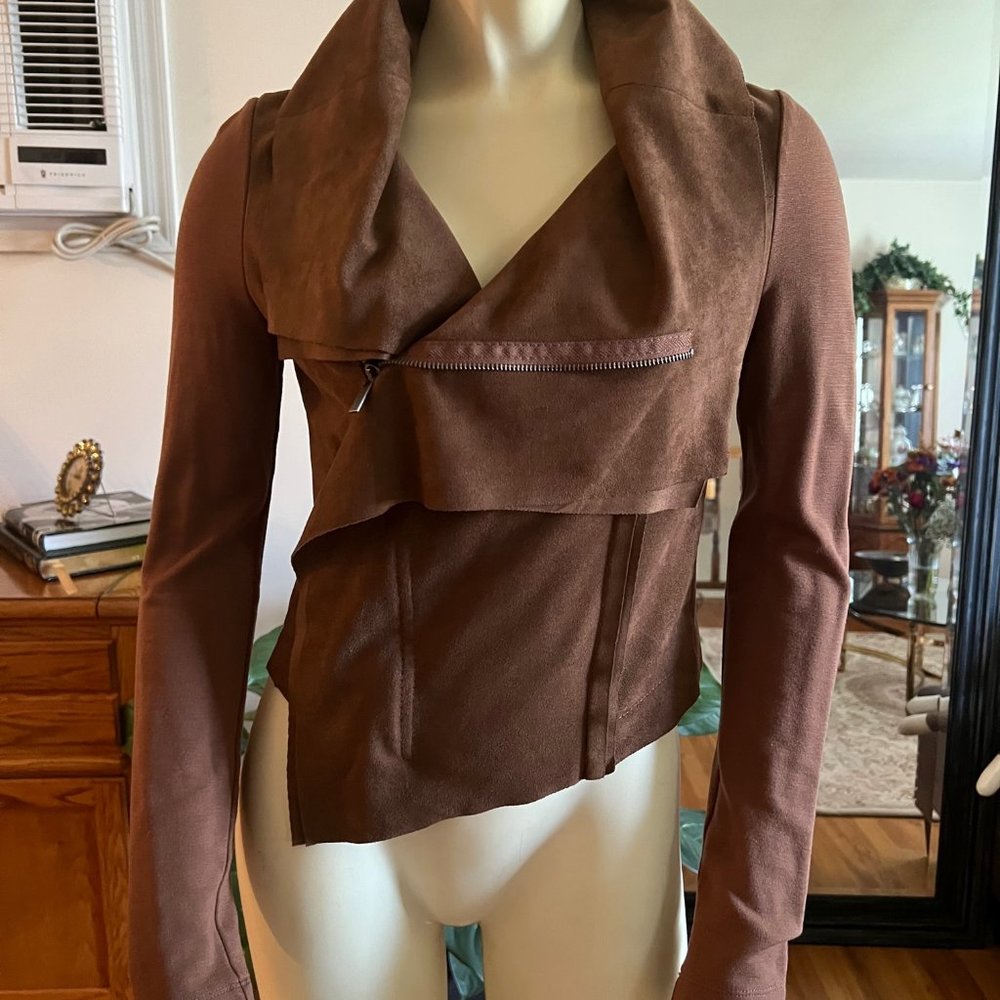 BCBG Maxazaria Brown Ana Faux Suede Jacket